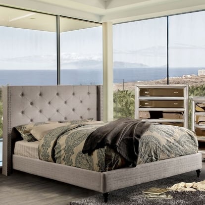 Furniture Of America Anabelle Transitional Warm Gray Bed Model CM7677GY-E.King Bed
