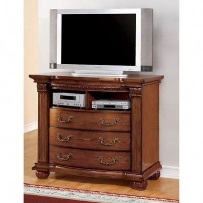 Furniture Of America Bellagrand Traditional Solid Wood, Wood Veneer, Others Antique Tobacco Oak Media Chest | CM7738TV-DR