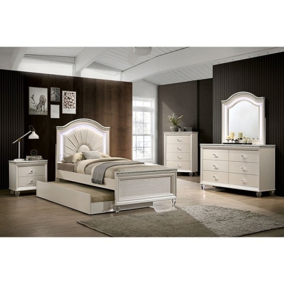 Furniture Of America Allie Contemporary Pearl White Bed Model CM7901-Twin Bed