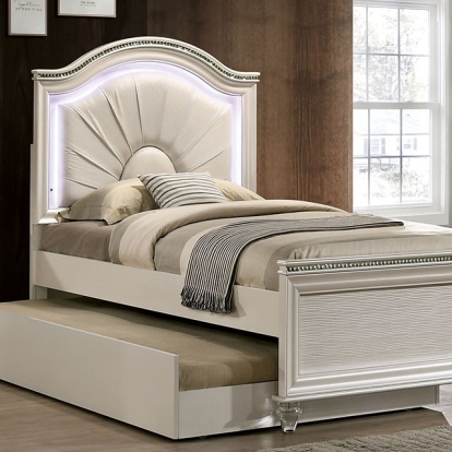 Furniture Of America Allie Contemporary Pearl White Bed Model CM7901-Twin Bed