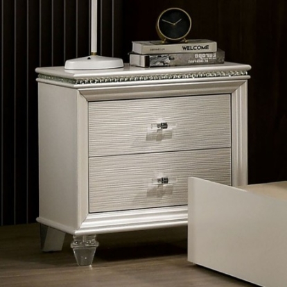 Furniture Of America Allie Contemporary Acrylic, Solid Wood, Others Pearl White Night Stand | CM7901N