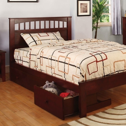 Furniture Of America Carus Transitional Solid Wood, Wood Veneer, Others Cherry Bed | CM7904CH