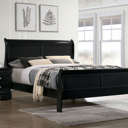 Furniture Of America Louis Philippe Transitional Solid Wood, Wood Veneer, Others Black Bed | FM7866BK