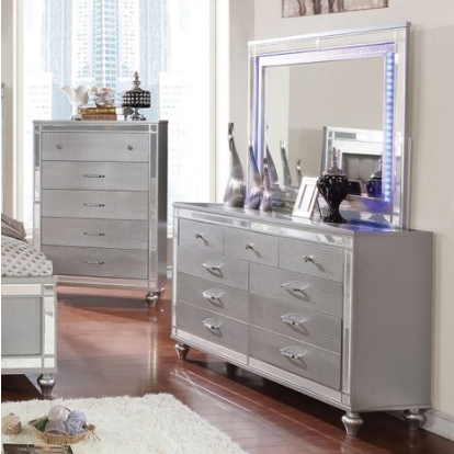Furniture Of America Brachium Contemporary Mirror, Solid Wood, Wood Veneer, Others Silver Dresser | CM7977SV-D