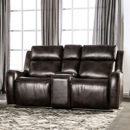 Furniture Of America Barclay Transitional Leatherette, Solid Wood, Others Dark Brown Power Loveseat | CM9906-LV-PK