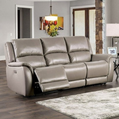 Furniture Of America Gorgius Transitional Top Grain Leather Match, Solid Wood, Others Light Gray Power Sofa | CM9910ST-SF-PM-PK