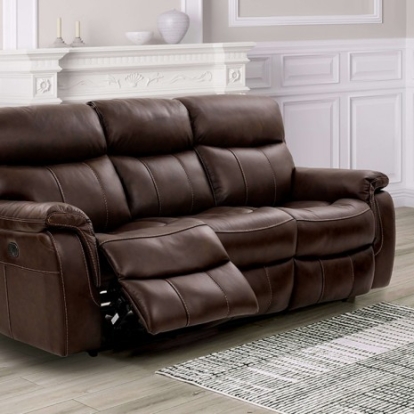 Furniture Of America Antenor Transitional Top Grain Leather Match, Solid Wood, Others Brown Power Sofa | CM9926MB-SF-PM
