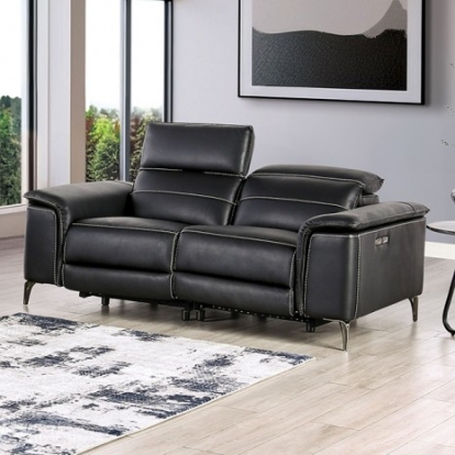 Furniture Of America Ascona Contemporary Breathable Leatherette, Metal, Solid Wood, Others Black Power Loveseat | CM9927BK-LV-PM