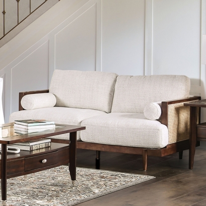 Furniture Of America Alesund Mid-Century Modern Beige/Walnut Loveseat Model CM9982-LV
