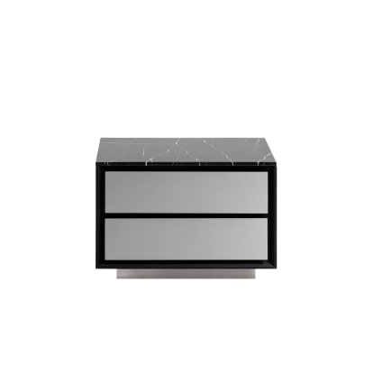 Modrest Concord Modern Black Marble + Black Ash + Aluminum Nightstand Black Nightstand 81566 VGVC-N2301