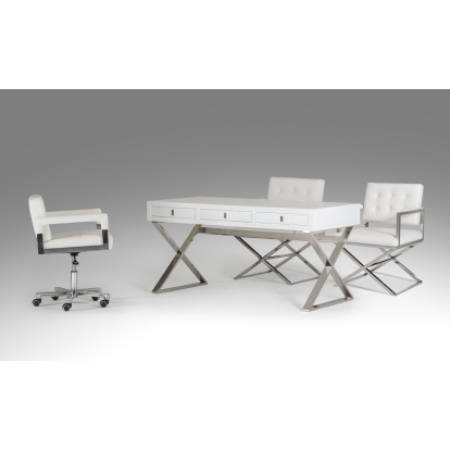 A&X Congress Transitional White Crocodile Office Desk White Office Desk 18009 VGUNAS706-150-WHT
