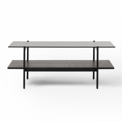 Modrest Conley Mid-Century Modern Grey Glass + Black Ash Coffee Table Black Coffee Table 81002 VGDWJ5934