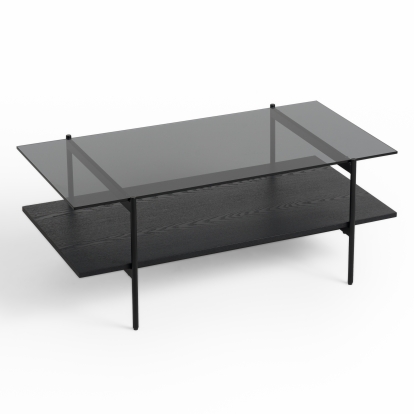 Modrest Conley Mid-Century Modern Grey Glass + Black Ash Coffee Table Black Coffee Table 81002 VGDWJ5934