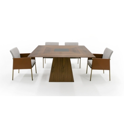 Modrest Cora- Modern Walnut and Black Tempered Glass Dining Table Walnut Dining Table 79839 VGBB-MI1412-WAL-DT