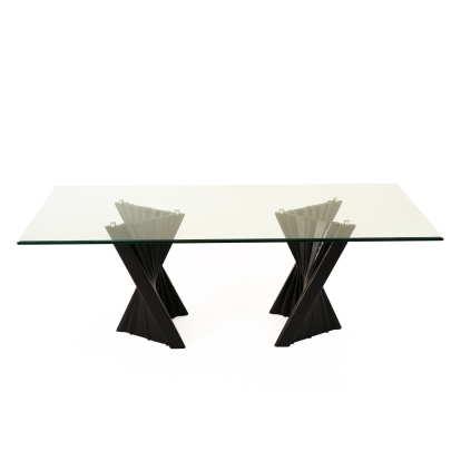 Modrest Corbin Mid-Century Black Ash & Glass Dining Table Black Dining Table 81490 VGCSDT-1571-BLK