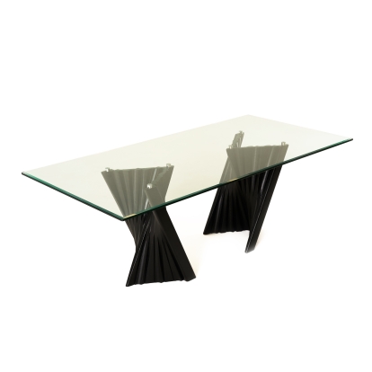 Modrest Corbin Mid-Century Black Ash & Glass Dining Table Black Dining Table 81490 VGCSDT-1571-BLK