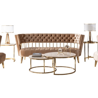 Divani Casa Courtney Beige & Gold Fabric Sofa Beige Sofa 77757 VGYUHD-1927-S