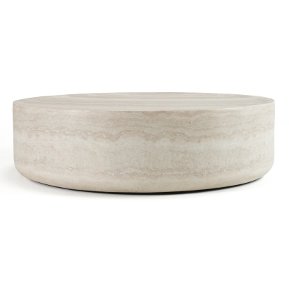 Modrest Cozad Modern Faux Travertine Round Coffee Table Beige Coffee Table 82690 VGVC-CT25093