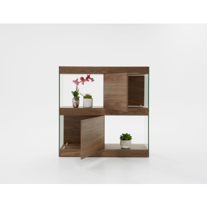 Modrest Aura Modern Walnut & Glass Square Cabinet Walnut Shelf Unit 74975 VGCNCP0602E-WAL