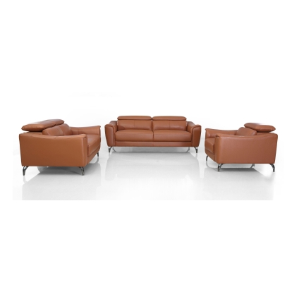 Divani Casa Danis Modern Cognac Leather Brown Sofa Set Brown Sofa Set 77994 VGBNS-1803-BRN