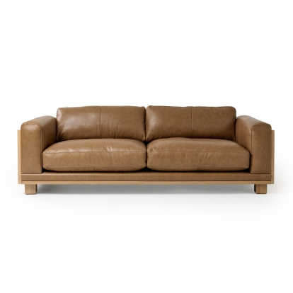 Divani Casa Danson Modern Tan Leather + Wicker Sofa Tan Sofa 81389 VGKK-KF.8036-SOFA-SAND