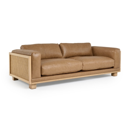 Divani Casa Danson Modern Tan Leather + Wicker Sofa Tan Sofa 81389 VGKK-KF.8036-SOFA-SAND