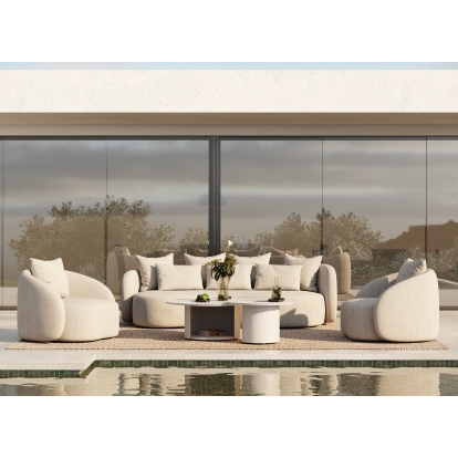 Renava Tabarca Outdoor Beige Fabric 4 Seat Sofa + 2 Chairs Beige Outdoor Sofa Set 85647 VGVK-F017-4SEAT-BGE