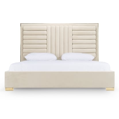 LA Furniture Daystar Modern Beige Velvet & Gold Bed VGVCBD1905-19-BGE-BED Contemporary Style by Vig Furnitrue Number 79494|80251|80576 Catch Home Goods