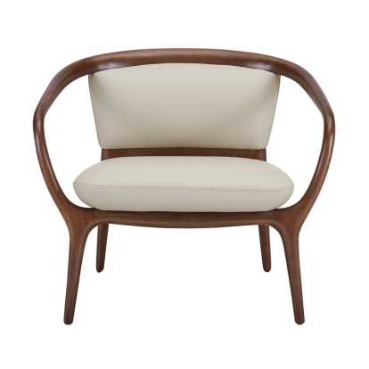 Modrest Deana Mid Century Beige + Walnut Accent Chair White Lounge Chair 79265A VGCSLC-20093-WHT-CH