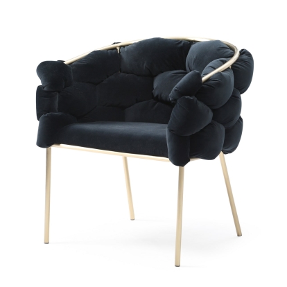 Modrest Debra Modern Black Velvet + Brushed Brass Dining Chair Black Dining Chair 77601 VGVCB202A