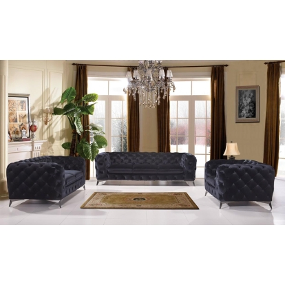 Divani Casa Delilah Modern Black Fabric Loveseat Black Loveseat 73447 VGCA1546-BLK-L
