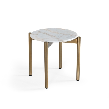 Modrest Denzel White Marble + Gold End Table White End Table 79103 VGGMM-ET-1581-WHT-ET