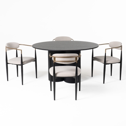 Modrest Depew Mid-Century Modern Black Oak Round Dining Table Black Dining Table 81004 VGDWJ3646-1-BLK