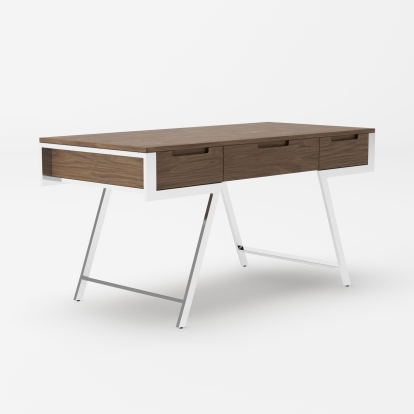 Modrest Dessart Modern Walnut Veneer Desk Walnut Office Desk 77865 VGBBMQ1305-WAL-DESK