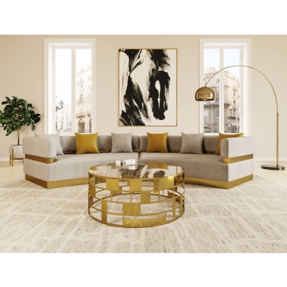 Divani Casa Kiva Glam Beige + Gold Fabric Curved Sectional Sofa Beige Sectional Sofa 76917 VGODZW-9114