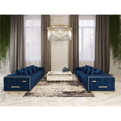 Divani Casa Mobray Glam Blue & Gold Fabric Sofa Blue Sofa 77953 VGUIMY524-BLUE