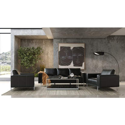 Divani Casa Schmidt Modern Black Leather Sofa + 2 Chairs Black Sofa Set 82812 VGKK-KF.7020-SET-BLK