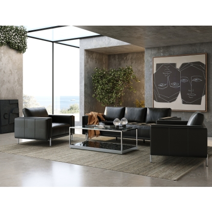 Divani Casa Schmidt Modern Black Leather Sofa + 2 Chairs Black Sofa Set 82812 VGKK-KF.7020-SET-BLK