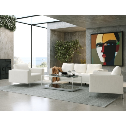 Divani Casa Schmidt Modern Off White Fabric Sofa + 2 Chairs Off-White Sofa Set 82811 VGKK-KF.7020-SET-OFWHT