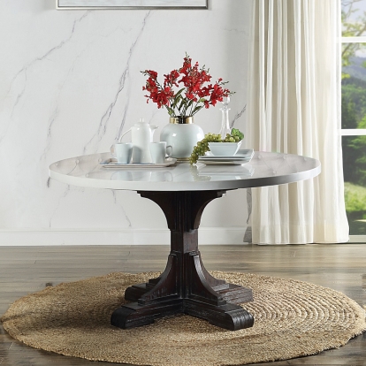 ACME Gerardo White Natural Marble Top & Weathered Espresso Dining Table Model DN00090