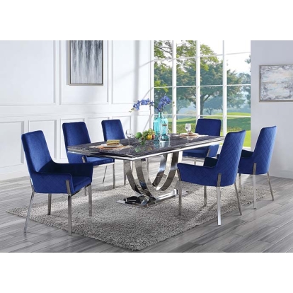 ACME Cambrie Blue Velvet & Mirrored Silver Side Chair (Set-2) Model DN00222