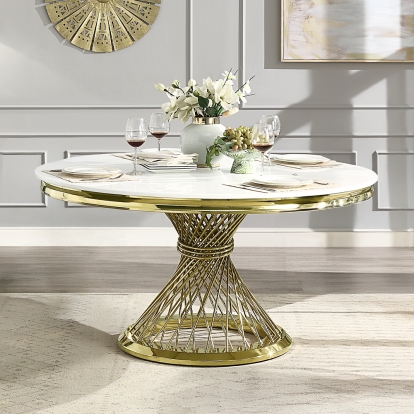 ACME Fallon Engineered Marble & Mirrored Gold Dining Table Model DN01189