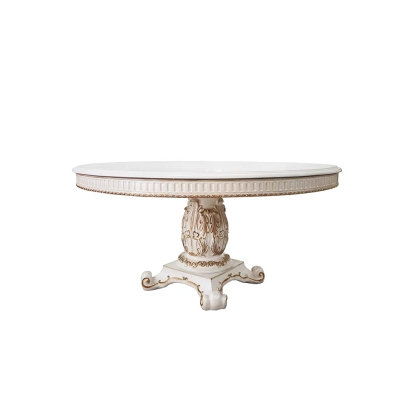 ACME Vendome Antique Pearl Round Dining Table with Pedestal Base Model DN01222