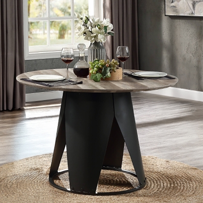 ACME Zudora Antique Oak & Black Round Dining Table Model DN01948