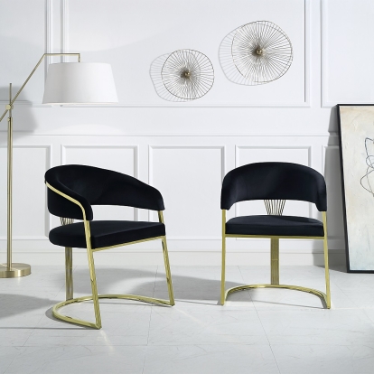 ACME Fallon Black Velvet & Mirrored Gold Side Chair Model DN01954