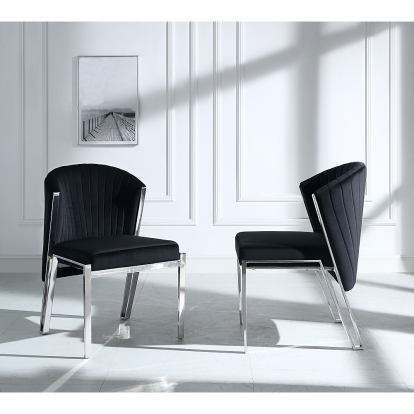 ACME Fallon Black Velvet & Mirrored Silver Side Chair (Set-2) Model DN01955