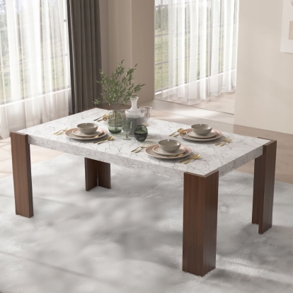 ACME Hettie Engineered Stone & Walnut Dining Table Model DN02157