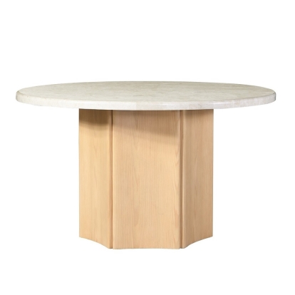 ACME Qwin Natural Marble Top & Oak Round Dining Table with Natural Marble Top Model DN02875
