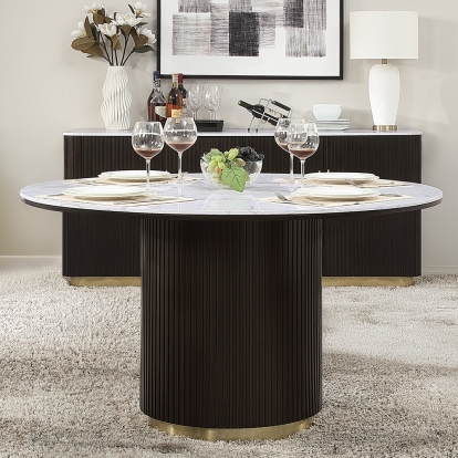 ACME Clayten White Engineering Marble Top & Espresso Round Dining Table with Marble Model DN03950