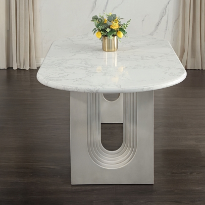 ACME Zayn White Natural Marble Top & White Dining Table Model DN04205